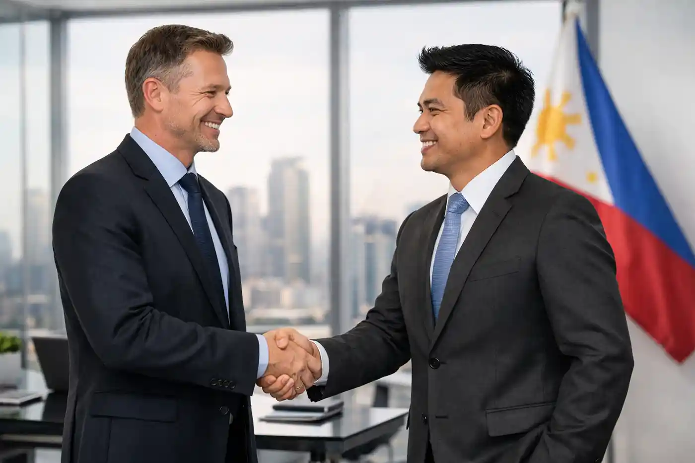 Foreign investor partnering with Filipino entrepreneur in the Philippines business environment